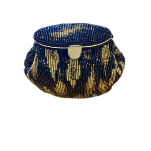 Vintage La Regale Black Gold Beaded Evening Clutch Purse